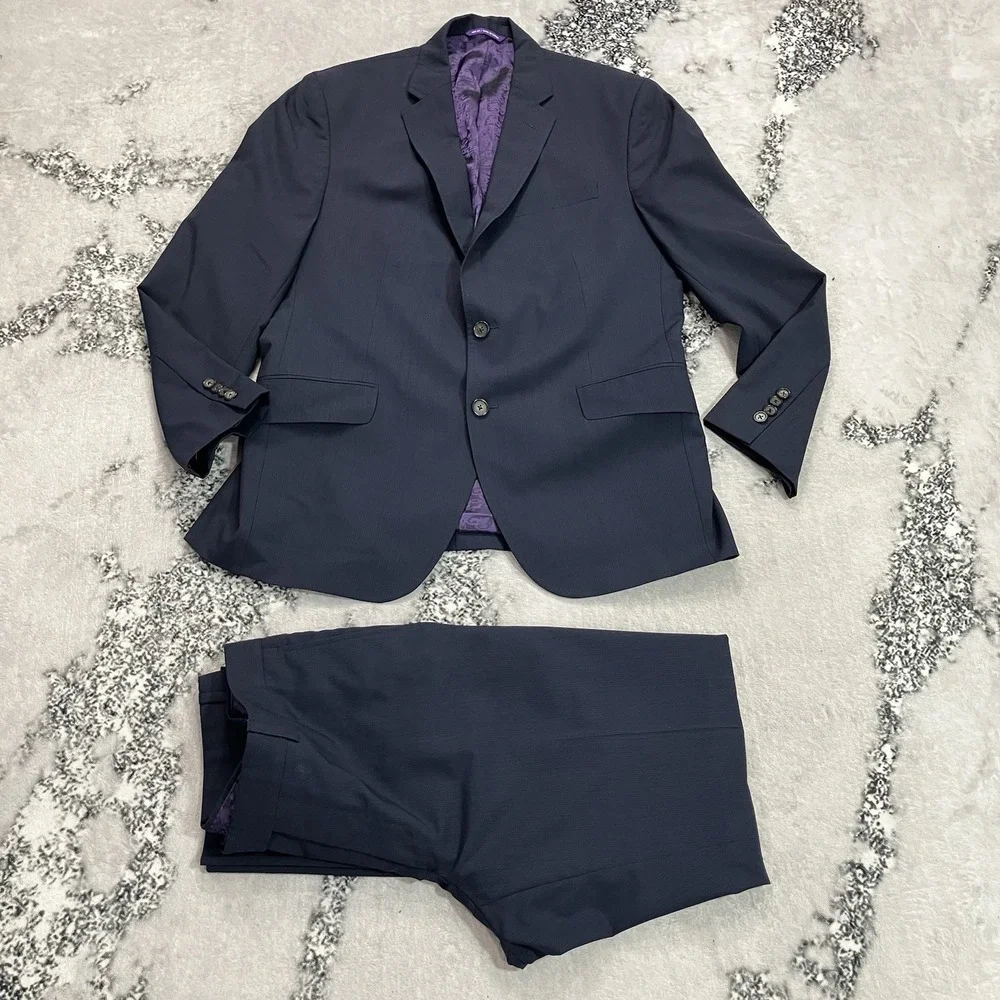 Ted Baker Endurance Jones CT 100% Wool Navy Pinstripe 2 Piece Suit 42S 34